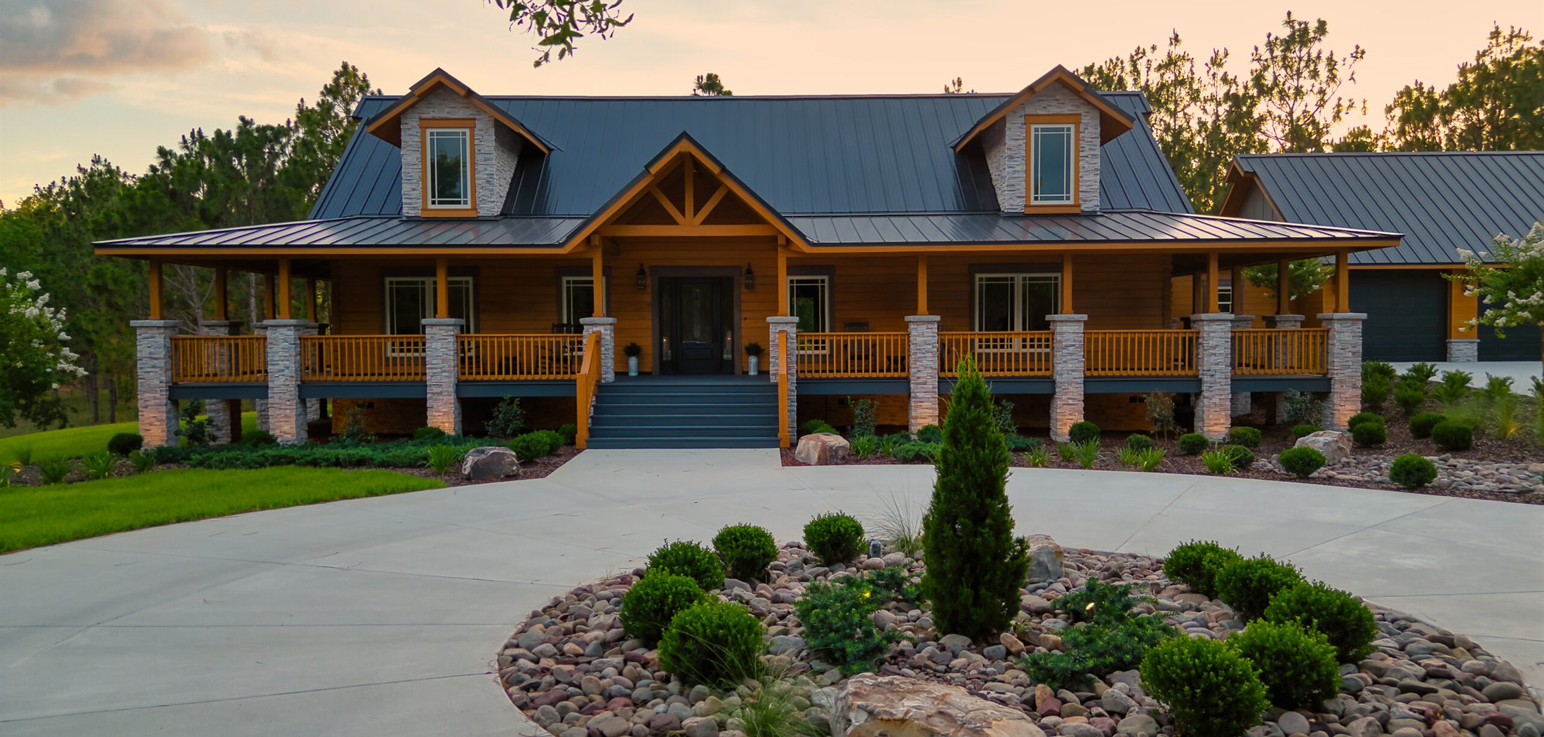 Custom home with circular driveway